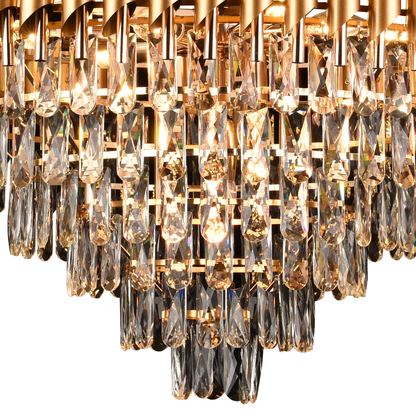Candelabru Cristal VERSAILLES Supremo, CC900/800GD, 12xE14, Diametru 80cm, Auriu Lucios, Inaltime Reglabila, Metal si Cristal