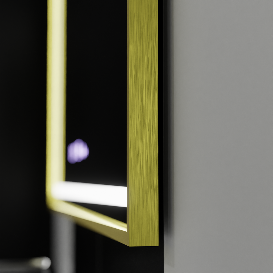 Oglinda LED Rectangulara, 120x80cm, Verite Royale Gold MotionGlow Marcello, Sistem Dezaburire, Ceas & Termometru, Dimabila