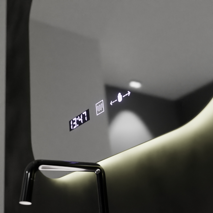 Oglinda LED Rectangulara 60x60 Aura Riflesso Puro MotionGlow Marcello, Sistem Dezaburire, Termometru si Ceas, Dimabila