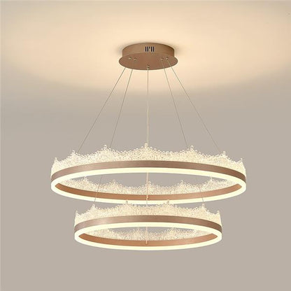 Lustra LED suspendata cu telecomanda NIVALIS 126W, Cercuri 60x80cm, lumina Rece/Calda/Neutra, Dimabila,Inaltime Reglabila, Auriu