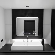 Oglinda LED Rectangulara, 90x75cm, Riflesso MotionGlow Marcello, Sistem Dezaburire, Ceas & Termometru, Lupa Cosmetica, Dimabila