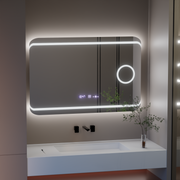 Oglinda LED Rectangulara, 100x60cm, Definition MotionGlow Marcello, Sistem Dezaburire, Ceas & Termometru, Lupa Cosmetica, Dimabila