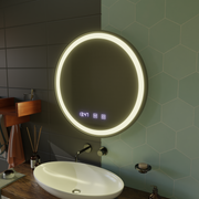 Oglinda LED Touch NOVARA Sistem Dezaburire, Ceas si Temperatura 80 cm Rama Negru Brushed