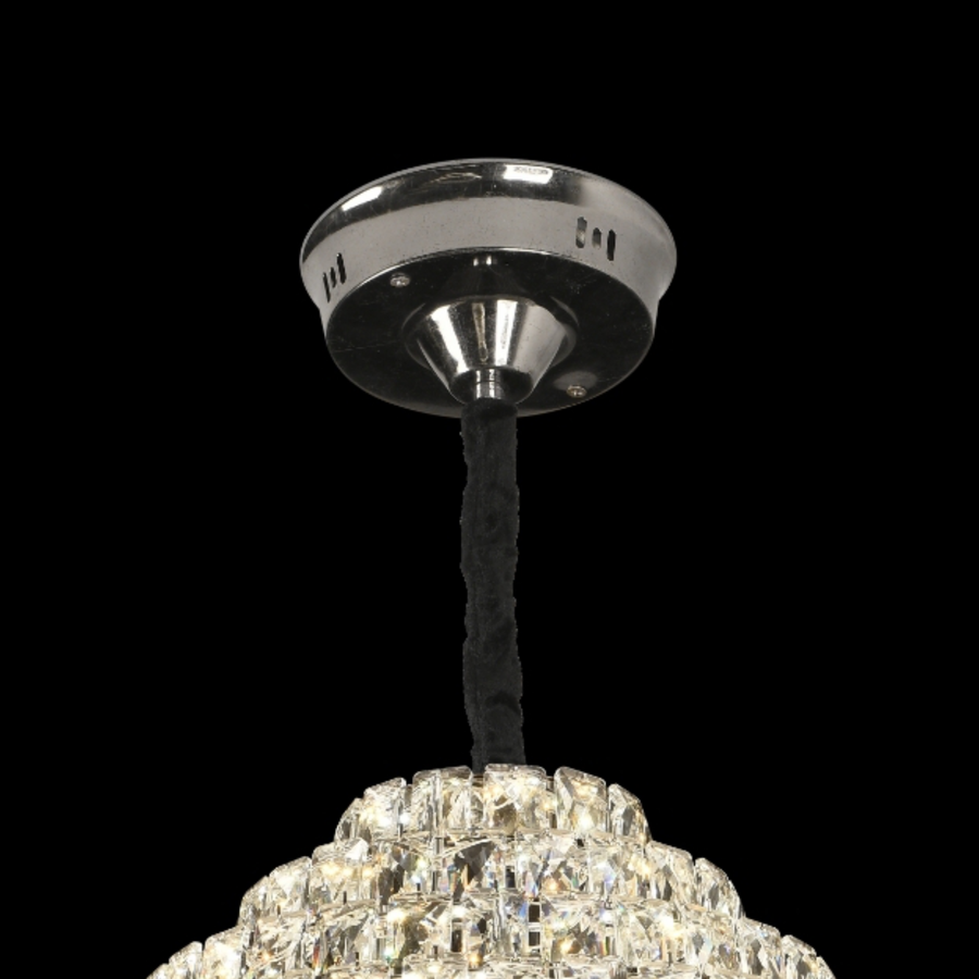 Candelabru Cristal Opal, 12x E14, Diametru 50cm, Crom Lucios, Inaltime Reglabila