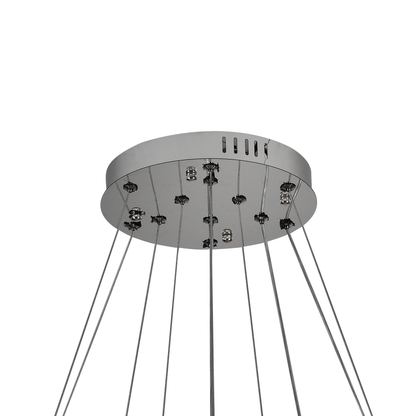 Lustra LED suspendata cu telecomanda si cristal PRISM LUMORA 63W, 3 Cercuri, lumina Rece/Calda/Neutra, Dimabila, Crom Lucios, Inaltime Reglabila