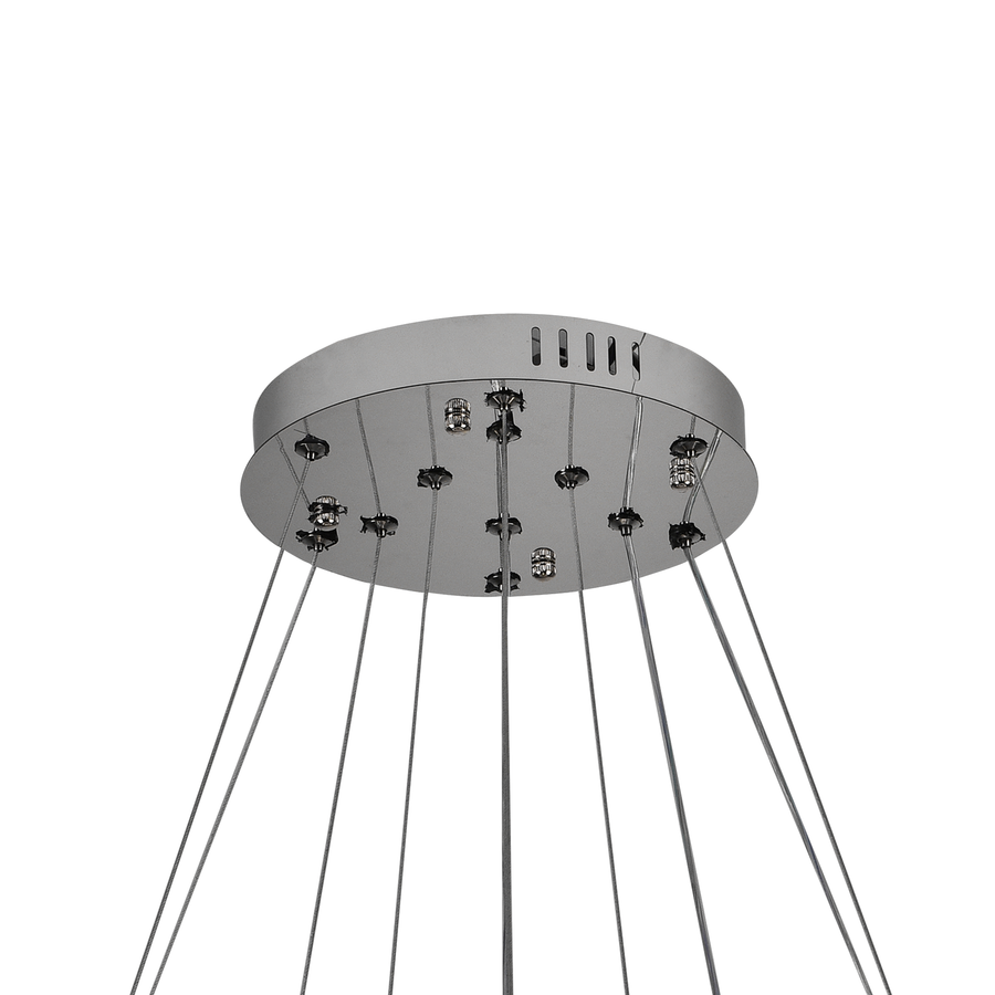 Lustra LED suspendata cu telecomanda si cristal PRISM LUMORA 63W, 3 Cercuri, lumina Rece/Calda/Neutra, Dimabila, Crom Lucios, Inaltime Reglabila