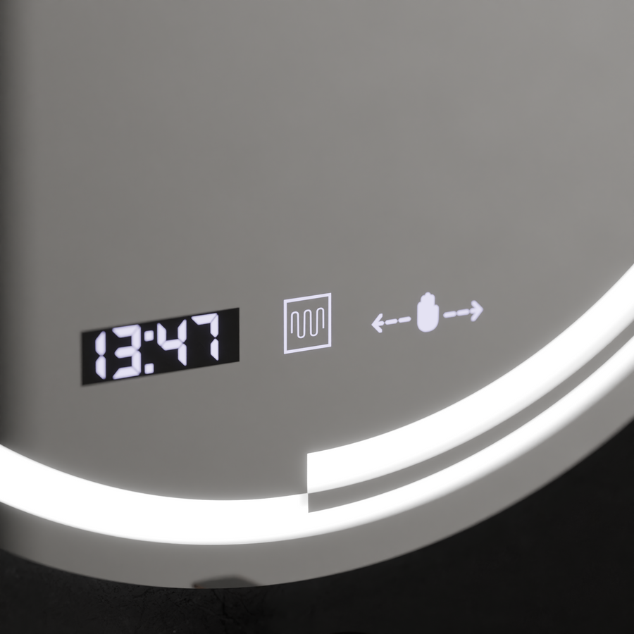 Oglinda LED Rotunda, 60cm, Senzor MotionGlow Consuel Marcello, Sistem Dezaburire, Ceas & Termometru, Dimabila