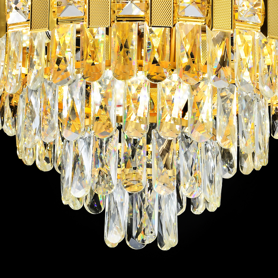 Candelabru Cristal BRAN Eleganza 8xE14, Diametru 50cm, Auriu Lucios, Inaltime Reglabila