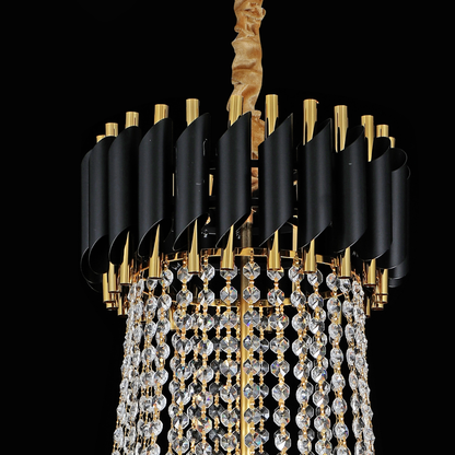 Candelabru Cristal CC900/800X1200, 23xE14, Diametru 80cm, Inaltime 120cm, Auriu Lucios si Negru, Inaltime Reglabila, Design Elegant
