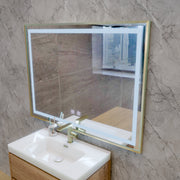Oglinda LED Touch Kariri, 80x60 cm, functie Dezaburire, Rama Gold Rose Brushed