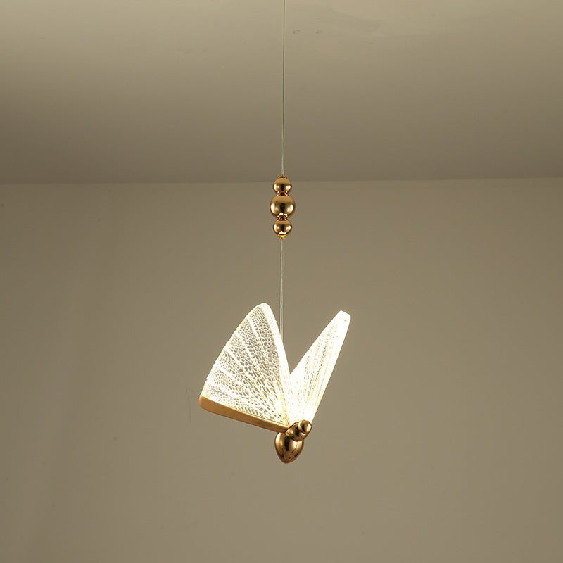 Lustră Suspendată LED Acril Butterfly 9W, Lumina Calda/Neutra/Rece 3000K/4000K/6000K, Auriu, Metal și Acril, Inaltime Reglabila