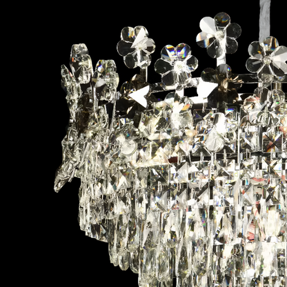 Candelabru Cristal FLORENCE Eleganza, 9x E14, Diametru 50cm, Crom Lucios, Inaltime Reglabila