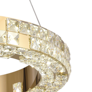 Lustra LED cu Telecomanda, LLC135/1GD, Cristal si Metal, 29W, 1 Cerc, Dimabila, Inaltime Reglabila, Lumina Rece/Calda/Neutra, Iluminat Luxos