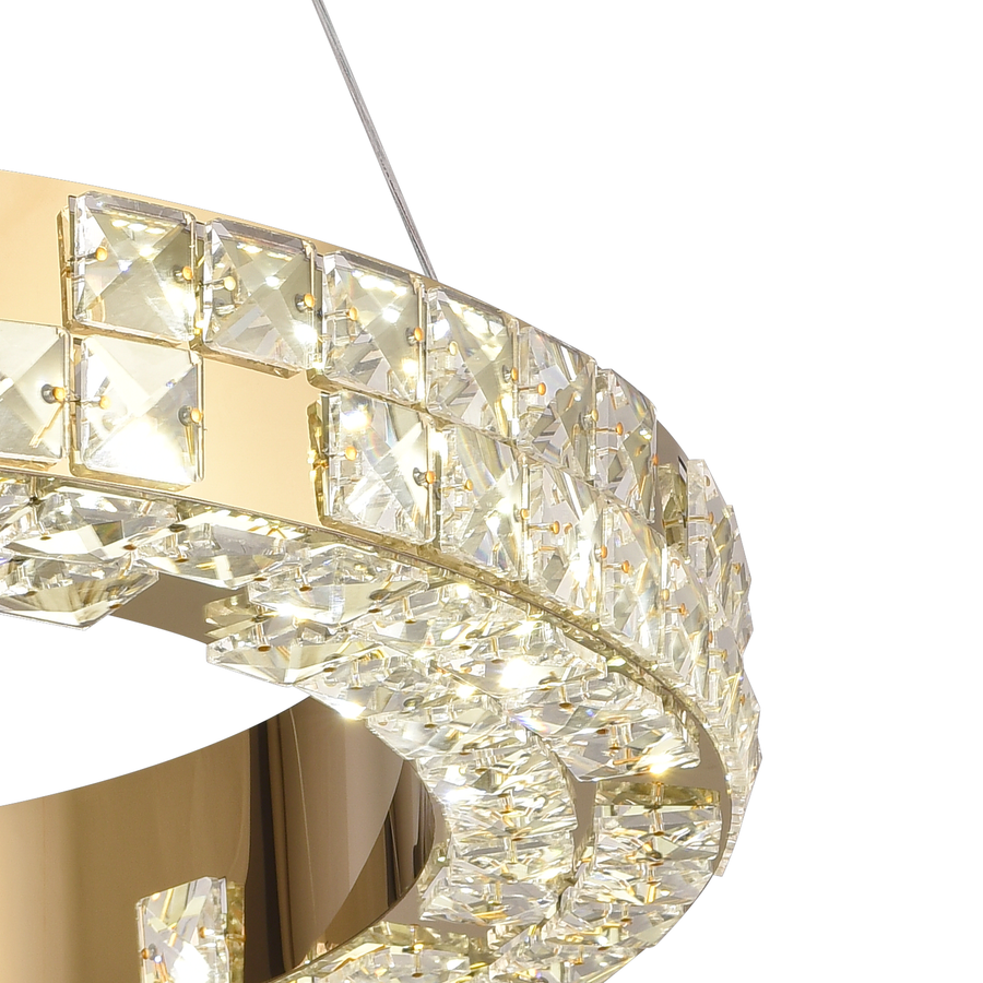 Lustra LED cu Telecomanda, LLC135/1GD, Cristal si Metal, 29W, 1 Cerc, Dimabila, Inaltime Reglabila, Lumina Rece/Calda/Neutra, Iluminat Luxos