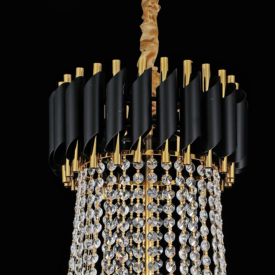 Candelabru Cristal VERSAILLES Grande Supremo, Diametru 60cm x Inaltime 90cm, Auriu Lucios si Negru, Inaltime Reglabila