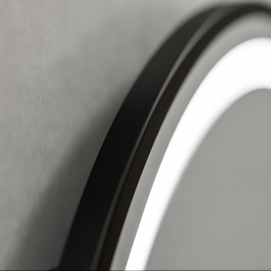 Oglinda LED Rotunda, 100cm, Celeste Majesté Noir MotionGlow Marcello, Sistem Dezaburire, Ceas & Termometru, Dimabila