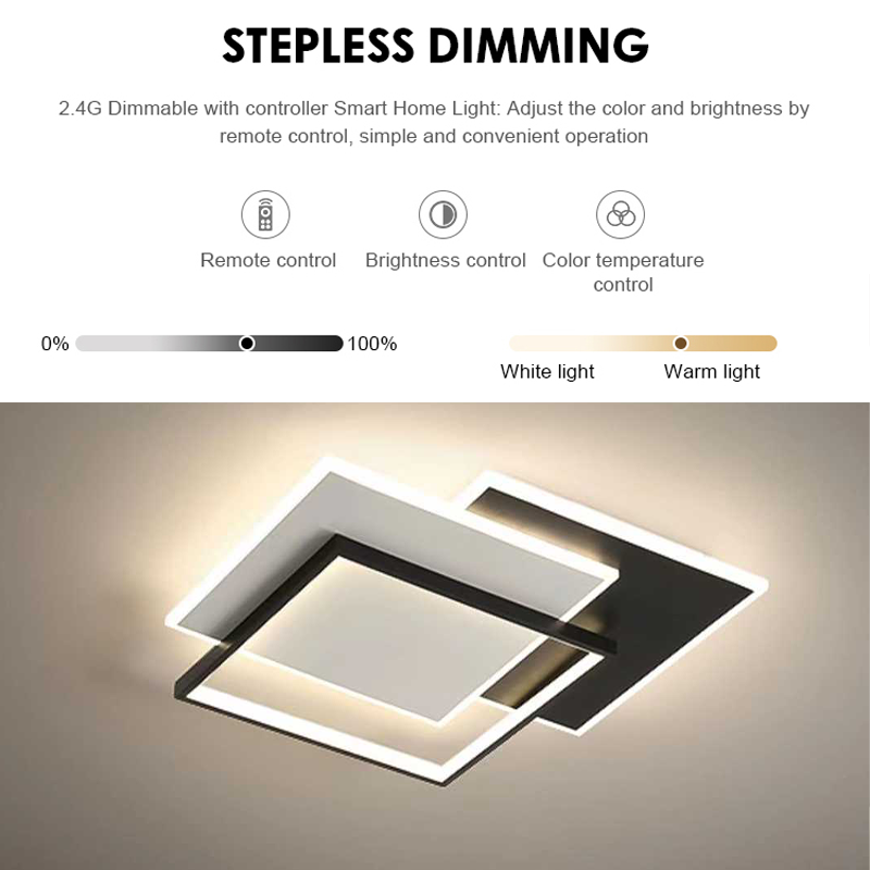Lustra LED cu telecomanda CHIARA 98W, 3 Patrate, lumina Rece/Calda/Neutra, Dimabila, Negru
