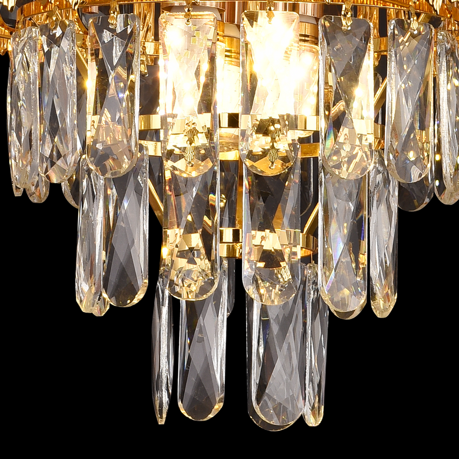 Candelabru Cristal BELVEDERE Petito 3xE14, Diametru 30cm, Auriu Lucios, Inaltime Reglabila