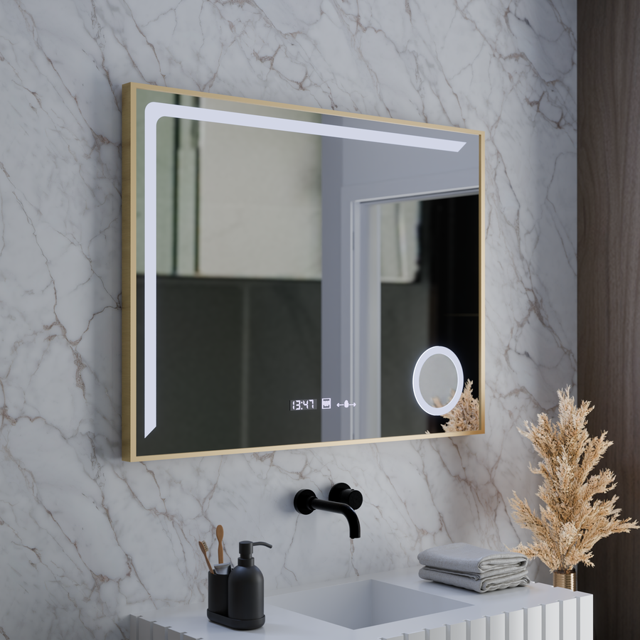 Oglinda LED Senzor MotionGlow Rosalia 80x60 cm Lumina Calda/Rece/Neutra Dimabila Sistem Dezaburire Termometru Ceas Colectia Marcello Funghi
