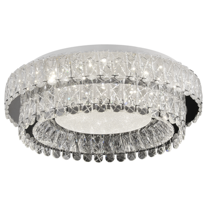 Lustra LED cu Telecomanda, LLC153/500CH, Cristal si Metal, 59W, 1 Cerc, Dimabila, Inaltime Reglabila, Lumina Rece/Calda/Neutra, Iluminat Luxos