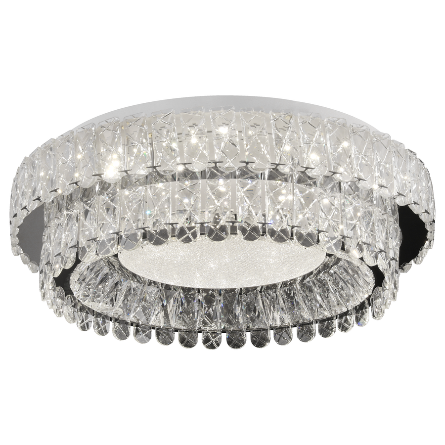 Lustra LED cu Telecomanda, LLC153/500CH, Cristal si Metal, 59W, 1 Cerc, Dimabila, Inaltime Reglabila, Lumina Rece/Calda/Neutra, Iluminat Luxos