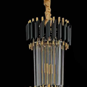 Candelabru Cristal CC900/700X2200, 34xE14, Diametru 70cm, Inaltime 220cm, Auriu Lucios si Negru, Inaltime Reglabila, Design Elegant