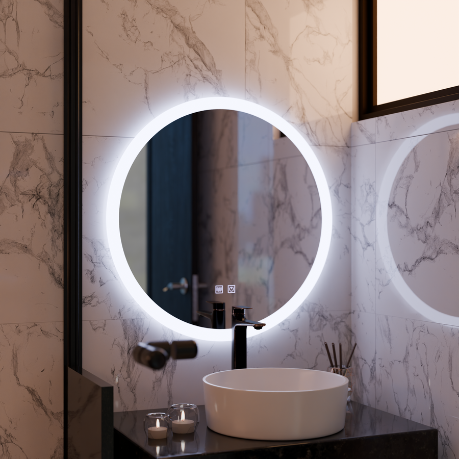 Oglinda LED Rotunda, 70cm, Noxia Touch, Sistem Dezaburire, Dimabila