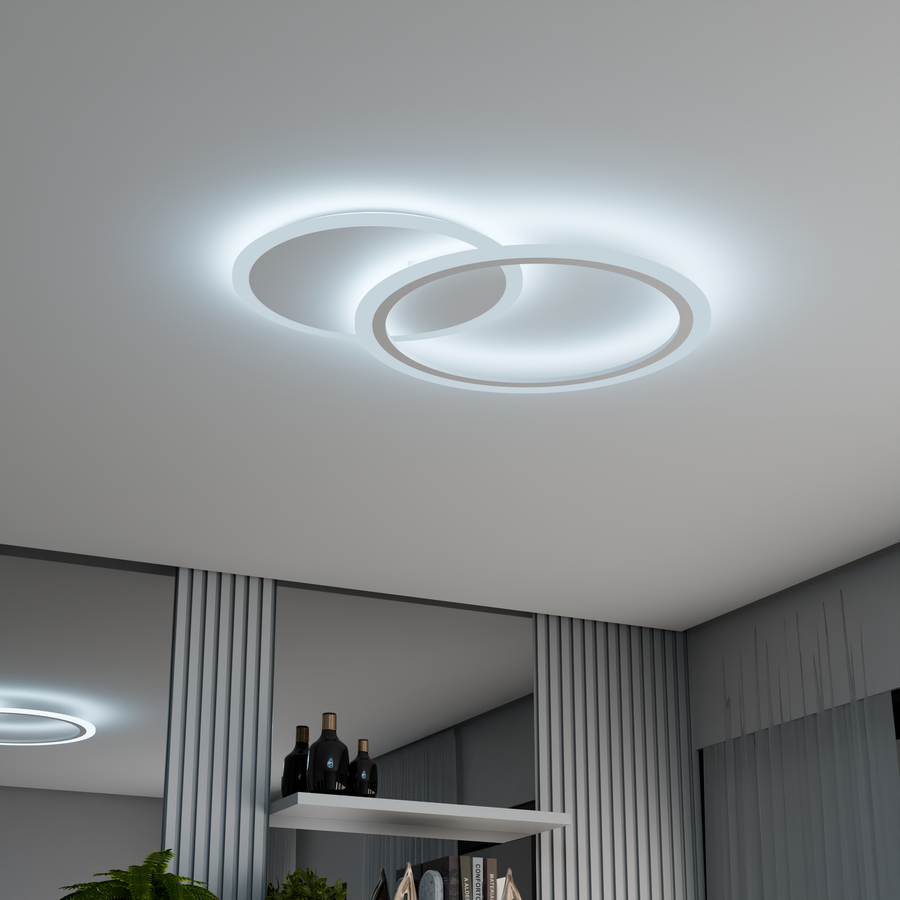 Lustra LED cu telecomanda LUCY 40W, 2 Cercuri, lumina Rece/Calda/Neutra, Dimabila, Alb