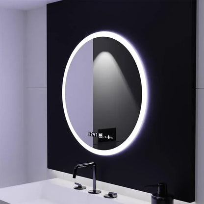 Oglinda LED Rotunda, 70cm, Elysee MotionGlow Marcello, Sistem Dezaburire, Ceas & Termometru, Dimabila