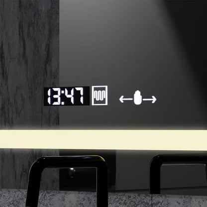 Oglinda LED Rectangulara, 80x60cm, Definition MotionGlow Marcello, Sistem Dezaburire, Ceas & Termometru, Lupa Cosmetica, Dimabila