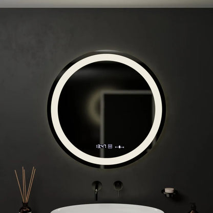 Oglinda LED Rotunda, 60cm, Celeste MotionGlow Marcello, Sistem Dezaburire, Ceas & Termometru, Dimabila, Lumina Calda Neutra Rece 3000K/4000K/6000K