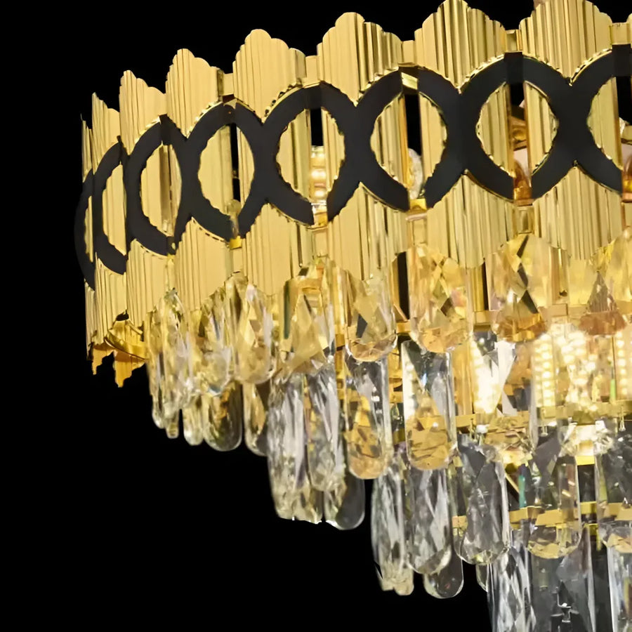 Candelabru Cristal Evangeline Auriu Negru 10XE14 Inaltime Reglabila