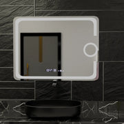 Oglinda LED Rectangulara, 80x60cm, Eclat MotionGlow Marcello, Sistem Dezaburire, Ceas & Termometru, Lupa Cosmetica, Dimabila