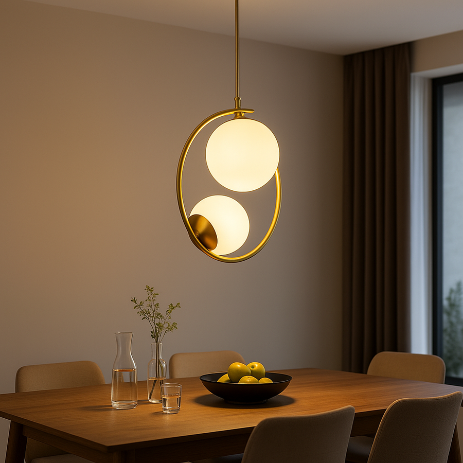 Lustra LOFT Atelier, 2x E27, Alb Auriu, Metal, Inaltime Reglabila