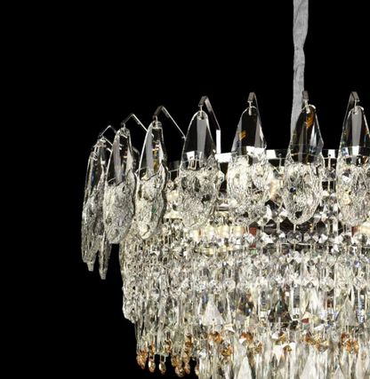 Candelabru Cristal MAJESTIC Eleganza, 9x E14, Diametru 50cm, Crom Lucios, Inaltime Reglabil