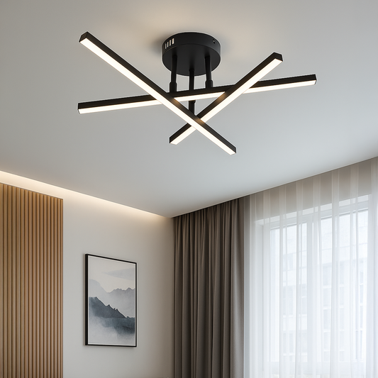 Lustra LED cu telecomanda 41W, 3 Elemente, Liniara, lumina Rece/Calda/Neutra, Dimabila, Negru