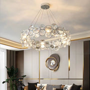 Candelabru Cristal Angelica 6XE14 Argintiu, Diametru 49cm, Inaltime Reglabila