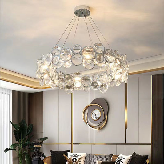 Candelabru Cristal Angelica 6XE14 Argintiu, Diametru 49cm, Inaltime Reglabila