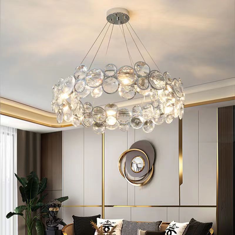 Candelabru Cristal Angelica 6XE14 Argintiu, Diametru 49cm, Inaltime Reglabila