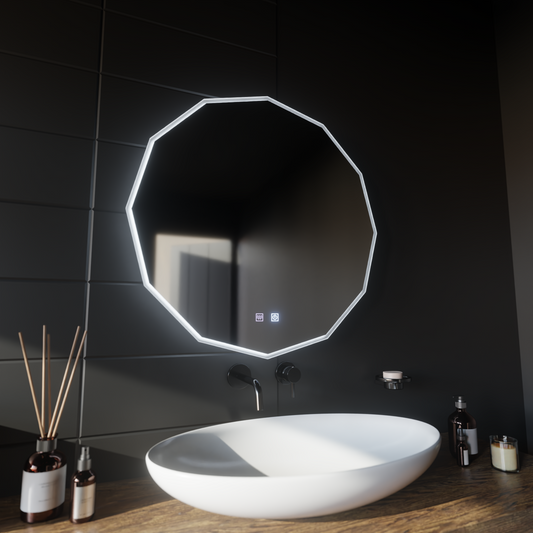 Oglinda LED Rotunda, 80cm, VIVO Touch, Sistem Dezaburire, Dimabila