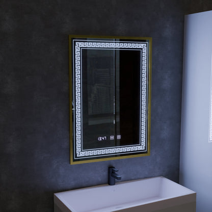 Oglinda LED Touch Bruno Sistem Dezaburire, Ceas si Temperatura 60x80 cm Rama Auriu Brushed, S84/60X80