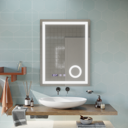 Oglinda LED Touch NIVERA Sistem Dezaburire, Ceas si Temperatura 60x80 cm Lupa Cosmetica