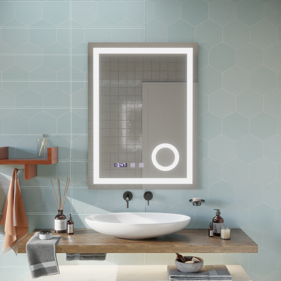 Oglinda LED Touch NIVERA Sistem Dezaburire, Ceas si Temperatura 60x80 cm Lupa Cosmetica