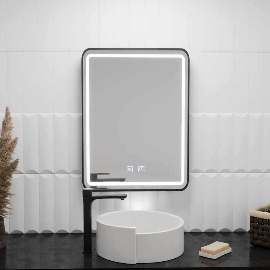 Oglinda LED Rectangulara, 60x80cm, EDGE Touch, Sistem Dezaburire, Rama Neagra