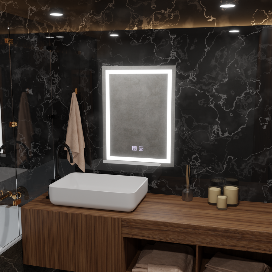 Oglinda LED Rectangulara, 50x70cm, RADIANTE Touch, Sistem Dezaburire, Dimabila