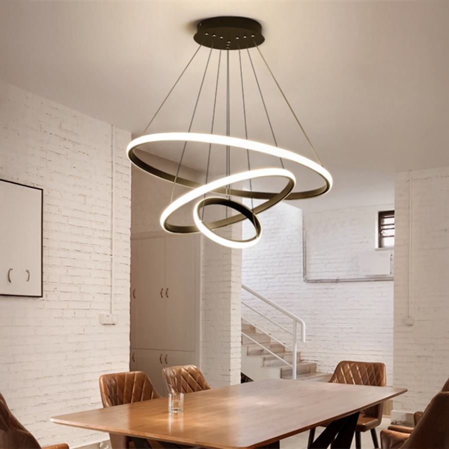 Lustra LED suspendata RICCI 48W, 3 Cercuri, lumina Rece/Calda/Neutra, Negru, Inaltime Reglabila