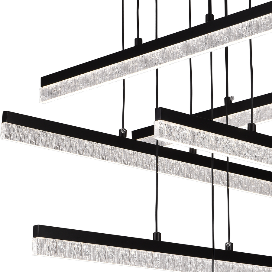 Lustra LED Suspendata Acril LT181/6BK, 82W, Lumina 3000/4000/6000K, Negru, Inaltime Reglabila