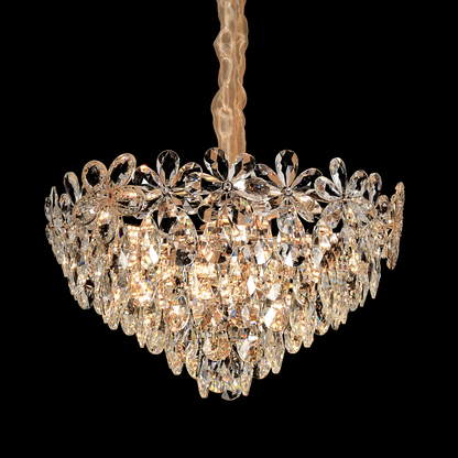 Candelabru Cristal Magno 11xE27, Diametru 60cm, Auriu Lucios, Inaltime Reglabila, Metal si Cristal