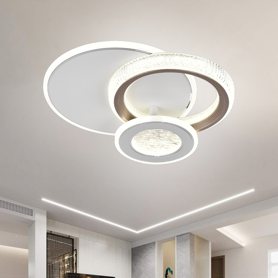 Lustra LED NYXORA 44W, 3 Cercuri, lumina Rece/Calda/Neutra, Alb