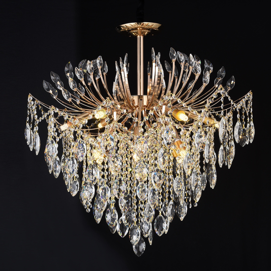 Candelabru Cristal CC9313/12FGD, 12x E14, Diametru 50cm, Auriu